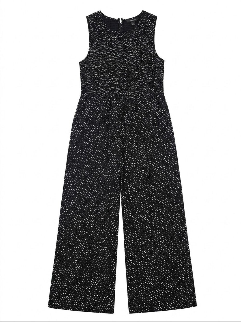 NWT Medium Andrew Marc Blue and White Polka Dot Smocked Flowy  Wide Leg Jumpsuit